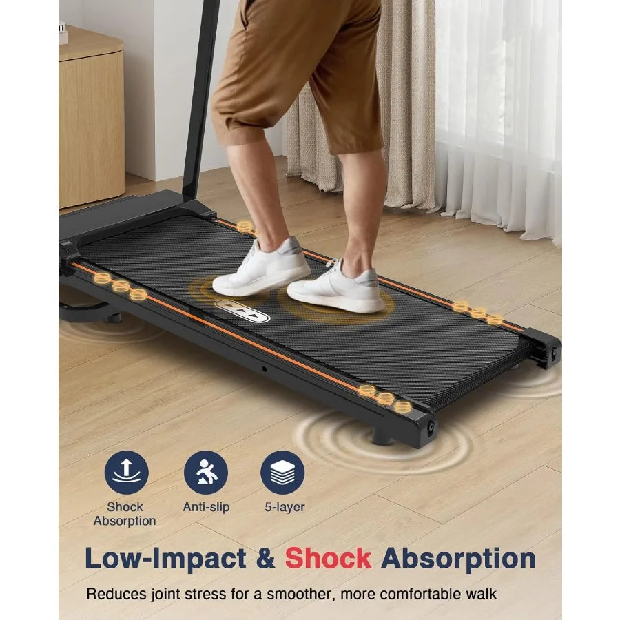 Foldable Walking Treadmill for Seniors with Long Handrails and Cup Holder 300 lbs Capacity Lightweight with Wheels Ideal for Ho