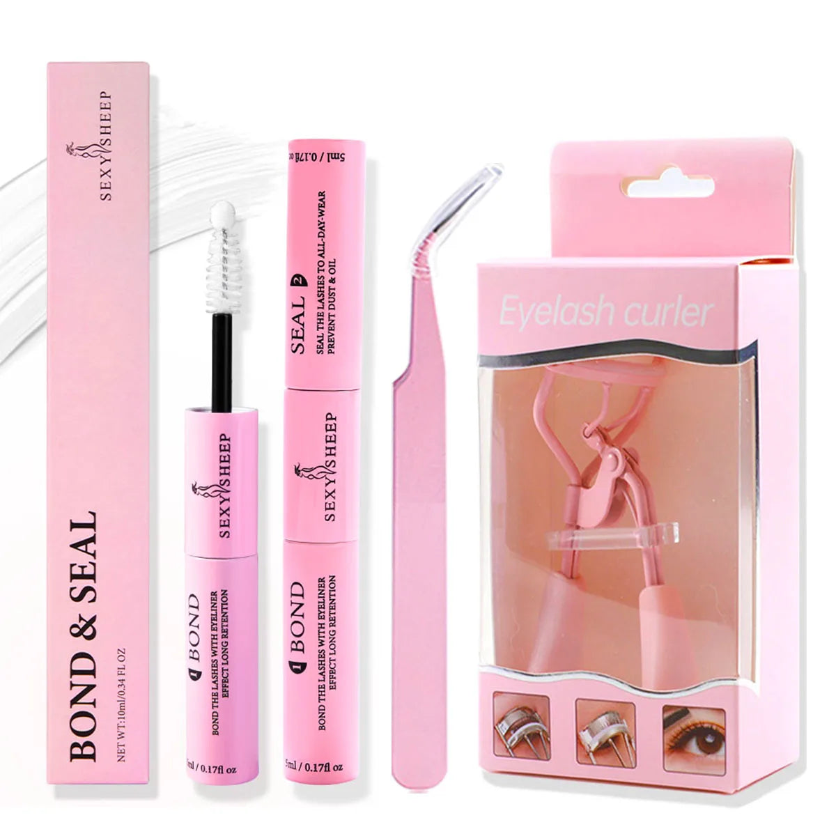 Eyelash Glue and Seal for Eyelash Clusters Strong Fixed Eyelash Glue Lasting 48H 2 in 1(5ml Black Glue + 5ml Clear Seal)
