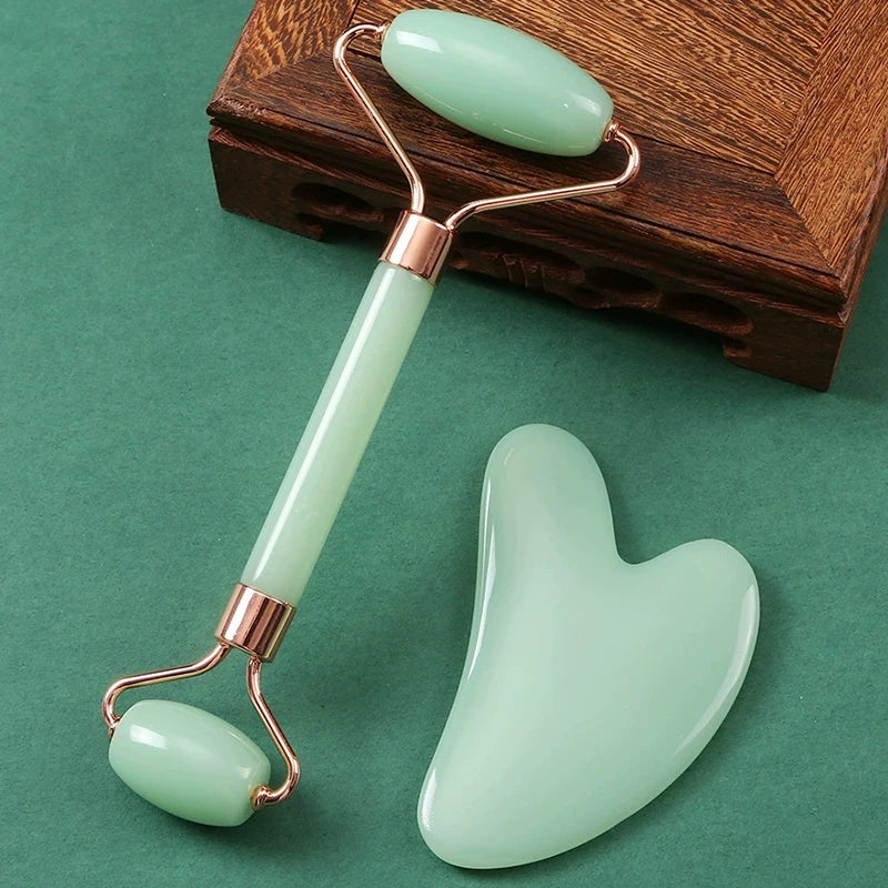 2Pcs Ice Face Roller Gua Sha Scraper Set Portable Face Neck Skincare Tool Facial Massage Roller Lifting Contouring Beauty Tools