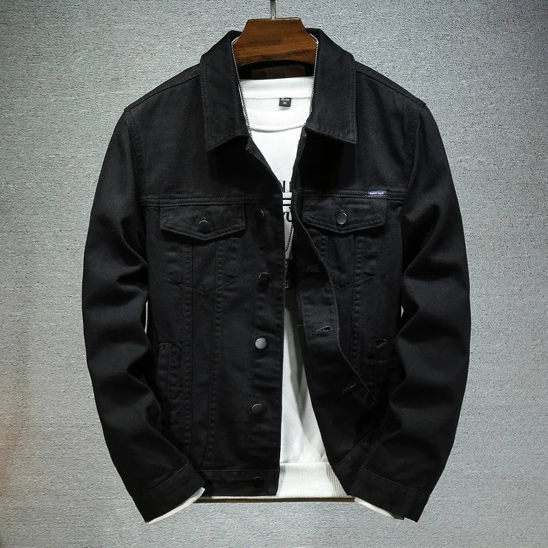 2024 Spring Men Solid Lapel Denim Jackets Fashion Motorcycle Jeans Jackets Hommes Slim Fit Cotton Casual Black White Coats
