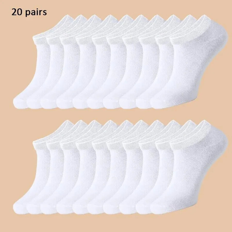 20 Pairs Men's Boat Socks Business Sport Sweat Absorption Mature Summer Autumn Solid Color Non Pilling Versatile Ankle Socks 