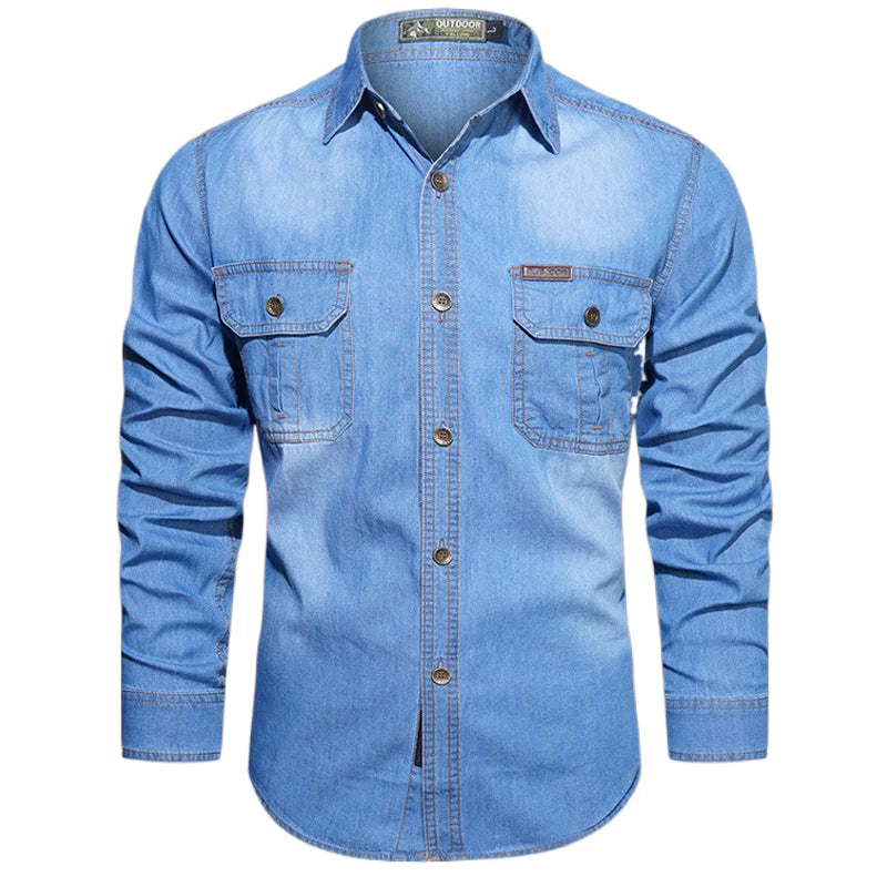 Plus Size 5XL Spring Long Sleeve Loose Denim Shirts Men Pure Cotton Shirt High Quality Male Autumn Fashion Casual Outwear Shirts