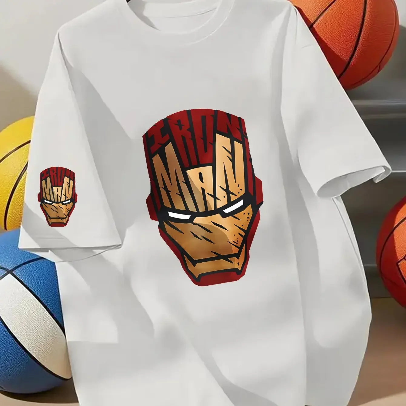 Marvel 100% Cotton Summer Children's T Shirt Comfortable Soft Breathable Fabric Bold Iron Man Pattern Suitable Home Wear