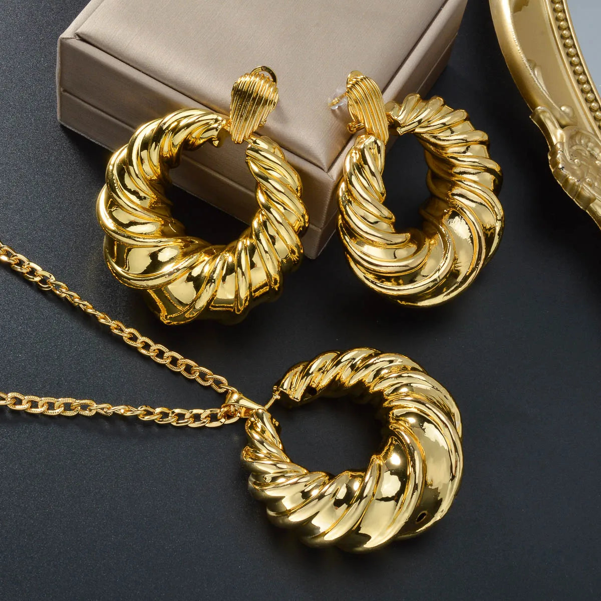 2pcs Men's Women's Jewelry Set Geometric Spiral Pattern Collar Pendant Earrings Hip Hop Punk Party Banquet Accessories Gifts