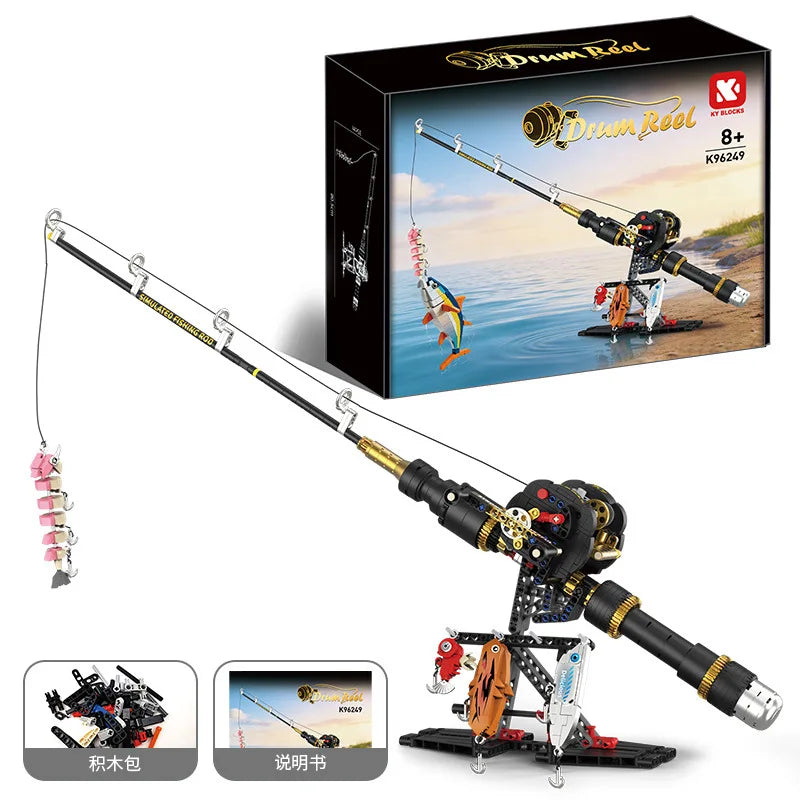 Fishing Rod Building Blocks Simulated Sea Fishing with Reel Set DIY Kit Creative Construction Toys for Kids Gift for Men Boys
