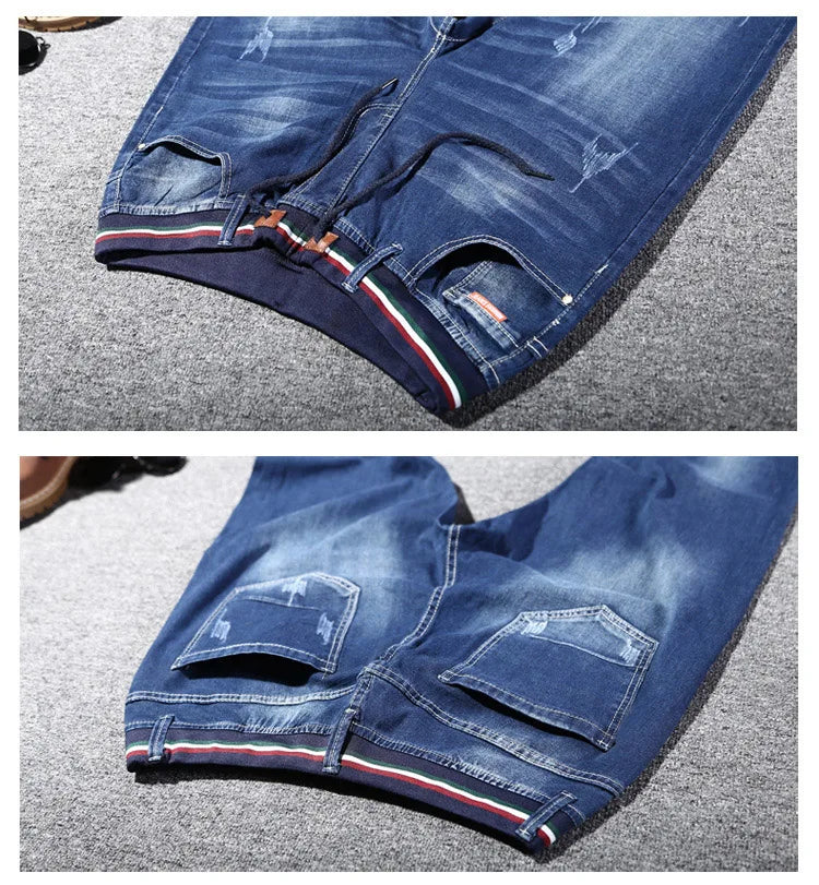 Elasticated waist oversized stretch jeans male plus size loose big man trousers 13xl 14xl big yards 190KG