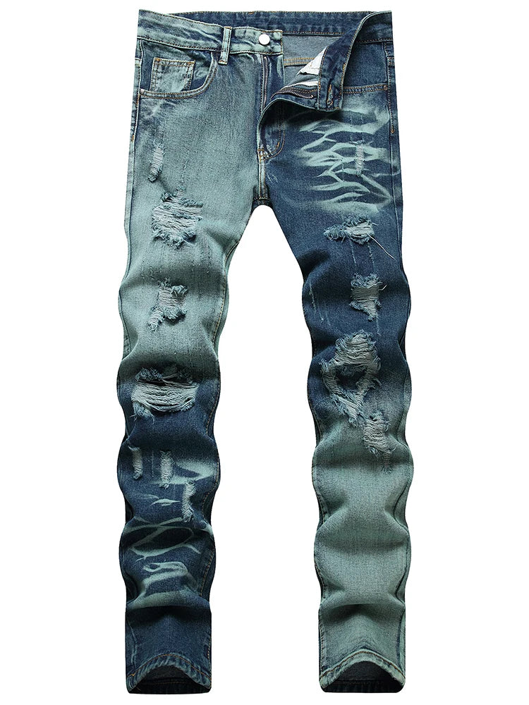 Purple Ripped Men's Jeans Spring Summer Slim Fit Straight Hole Cotton Denim Pants Distressed Destroyed Streetwear 28-40
