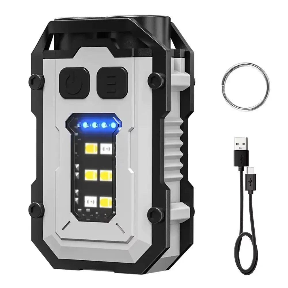 Mini Keychain Flashlight USB Charging Super Bright Torch IP65 Waterproof Emergency COB LED Work Light for Camping Fishing Hiking