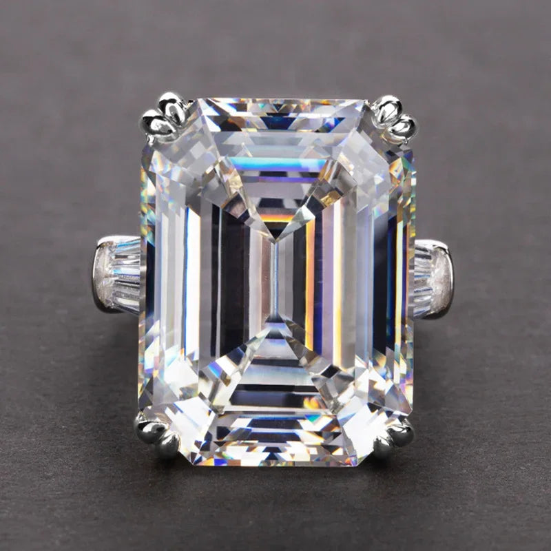 New Simple Shiny Big Rectangle Zircon Women Rings White/Pink Stones Available Bridal Wedding Top Quality Noble Lady