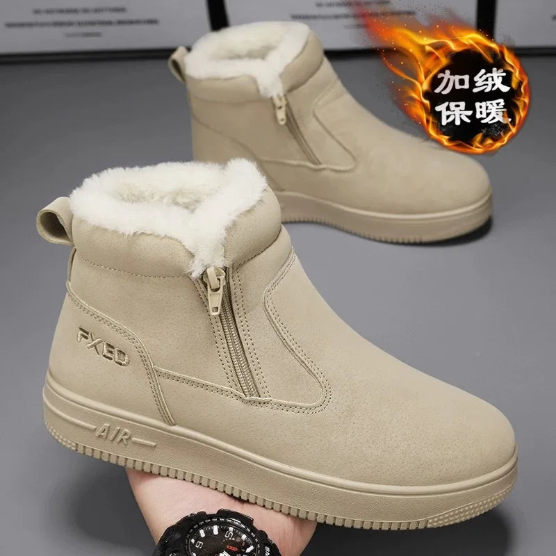 2025New Winter Men's Boots Fashion High-top Cotton Shoes Plush Warm Fur Snow Boots Suede Casual Ankle Boots for Men Botas Hombre