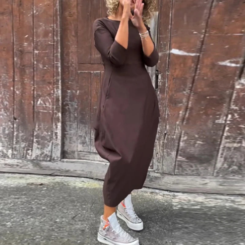 Femme Robe Fashion Solid Long Dress Women Spring Elegant O Neck Slim Evening Dresses Autumn Long Sleeve Pullovers Dress Vestidos