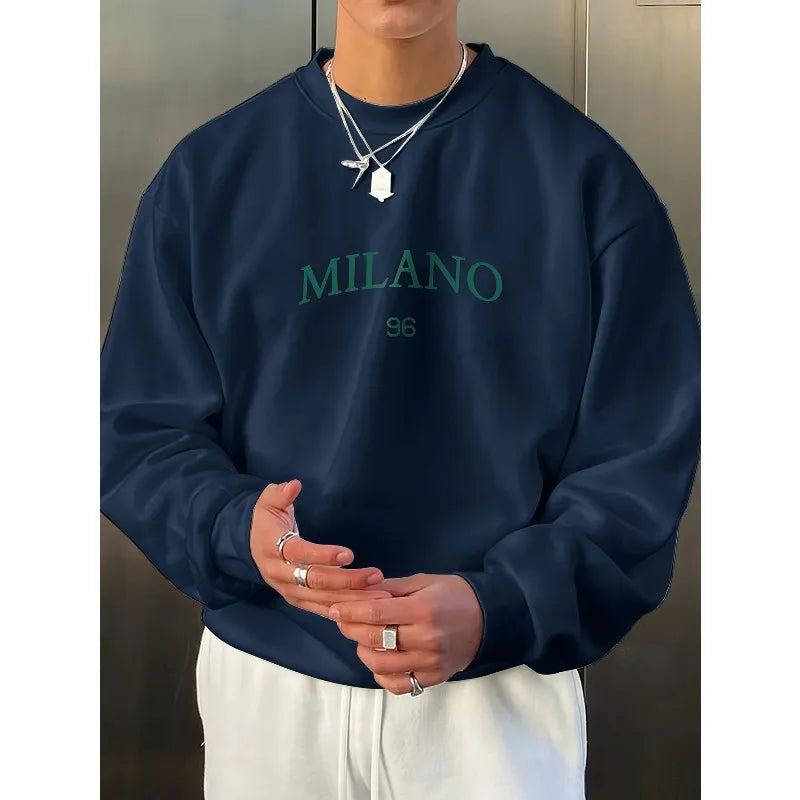 Men's Autumn/Winter Fashionable Casual Loose-Fit Printed Fleece Crewneck Long-Sleeve Hoodie