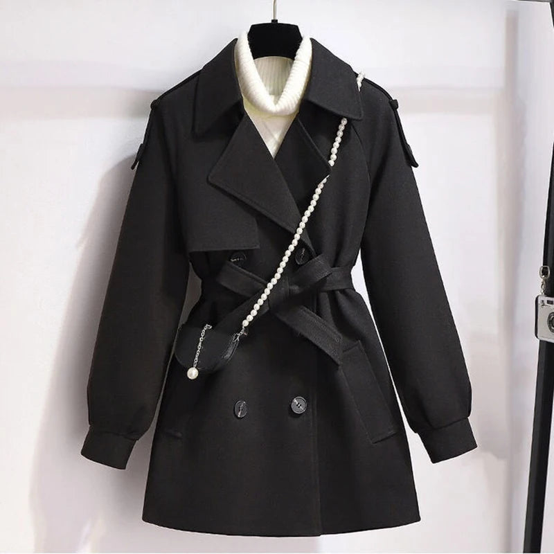 Femme Wool Jacket Women 2025 New Autumn Winter Coat Female Outerwear Short Windbreaker Long Sleeve Tops Black Overcoats