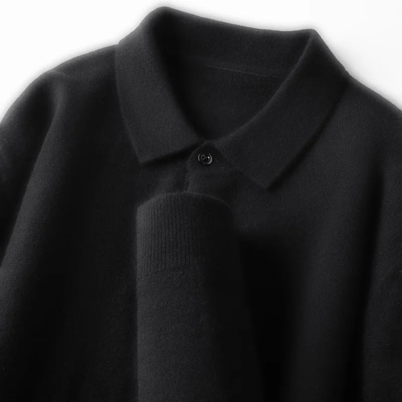 100% Australian Merino Wool Sweater, 360g Thickened Anti-Pilling, Polo Collar Gold Quality Pullover