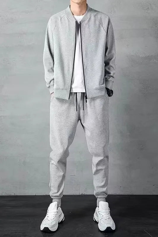 Men's Sportswear Hoodie Set Stylish Stand Collar Casual Outerwear Pants Autumn Winter Fashionable Polyester Blend Long Sleeve