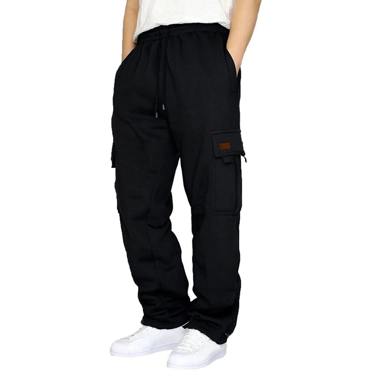Men's Fashionable Work Pants With Winter Insulation, Multiple Pockets, Drawstring Fastening, Warm And Loose Casual Trousers