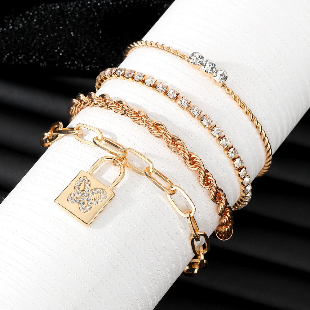 IPARAM Personality Lock Key Crystal Chain Bracelets Love Cupid's Arrow Opening Bangles Set Woman Trendy Accessories