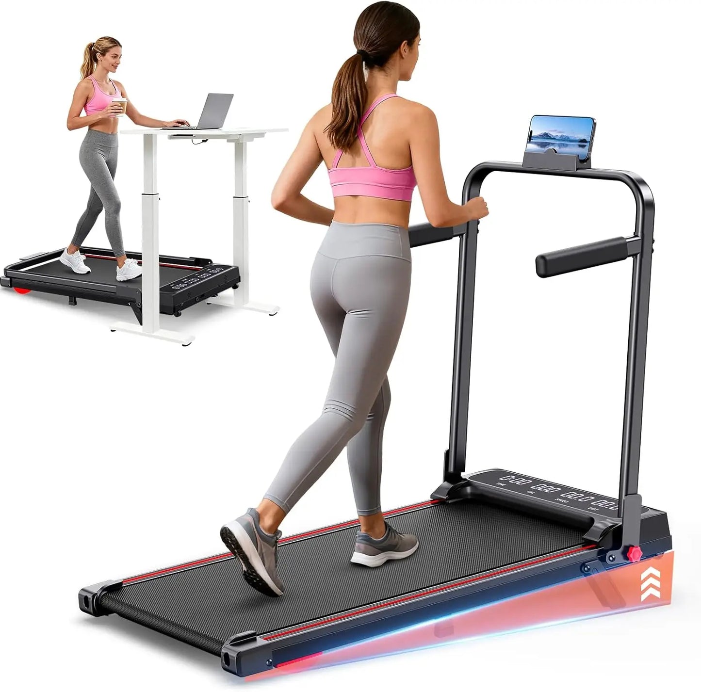 Incline Walking Pad Treadmill for Home Small,2.5 HP Quiet Under Desk Treadmill with 300lbs Capacity,