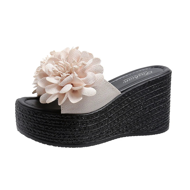 2025 Wedges Sandals Women Slippers Summer Beach Platform Shoes Flower Slippers Women High Heel Slippers Women Fashion