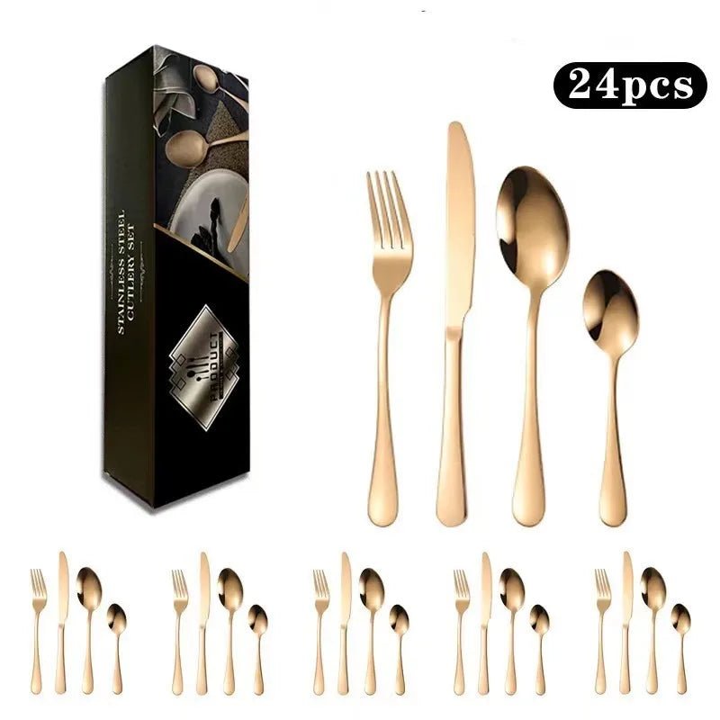 24 Piece Stainless Steel Tableware Nordic Household Knife Fork Coffee Spoon Gift Box Set