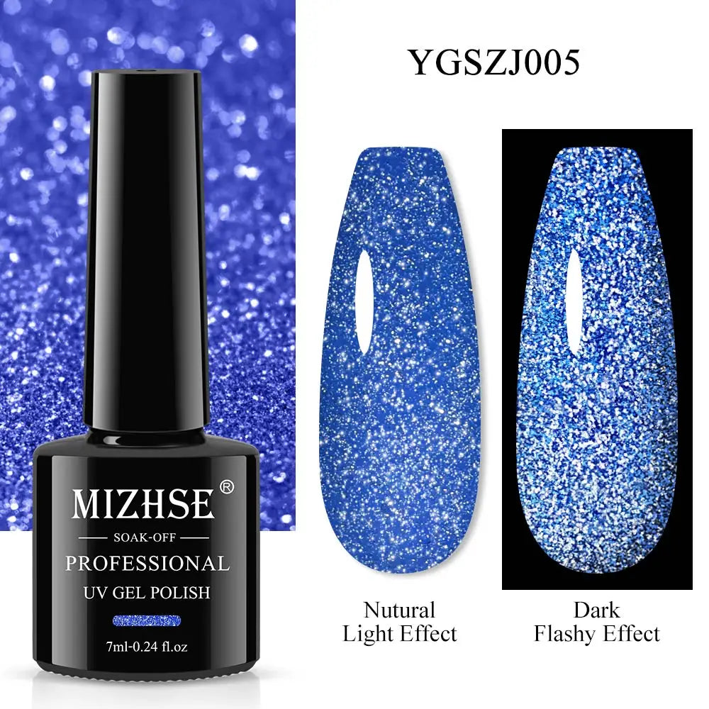 MIZHSE 7ML Reflective Top Coat Gel Nail Polish Shiny Glitter Vernis Semi Permanent Varnish Nail Gel Polish for Manicure Nail Art