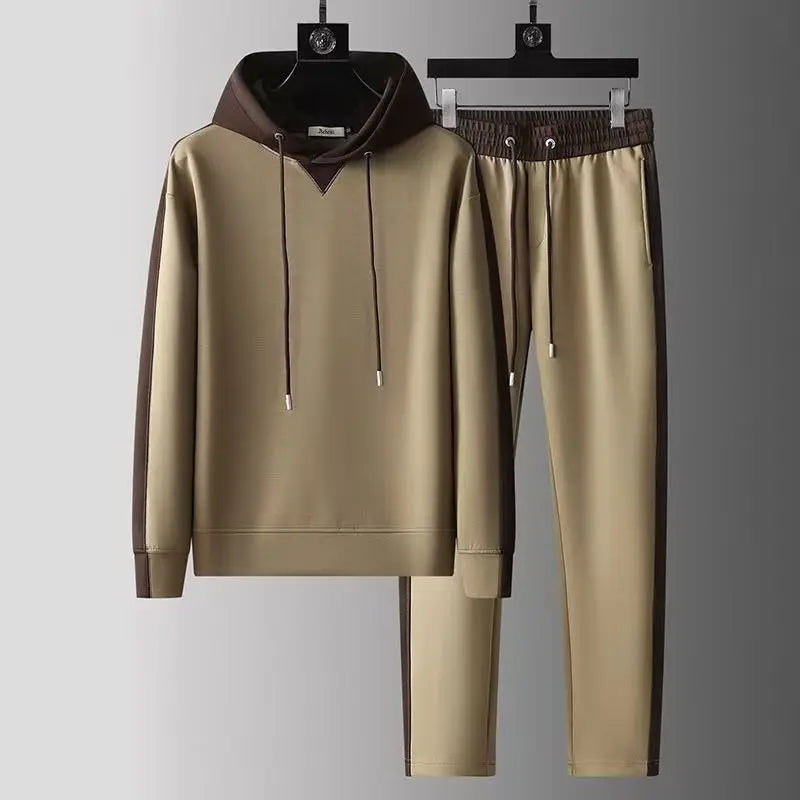 Spring Autumn Men's Light Casual Set Hooded Solid color Simple Luxury Fashion Trend Breathable Two-piece Set