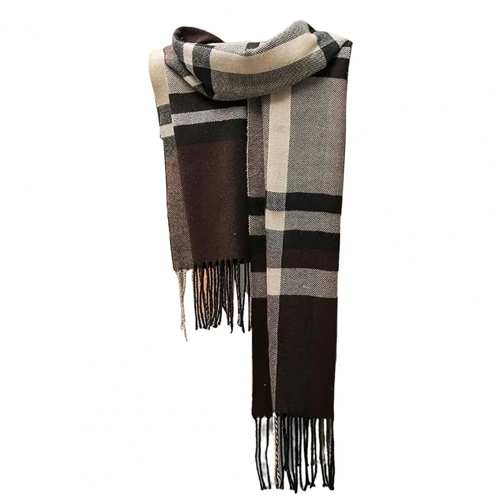 Men Women Hiking Scarves British Style Faux Cashmere Winter Scarf Classic Plaid Fringed Tassels Long Scarf For Autumn Winter