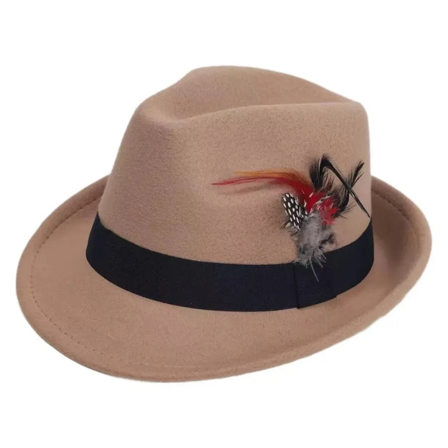 European and American Style Woolen Women's Autumn and Winter Fashion Feather Show Hats Men's Jazz Hats