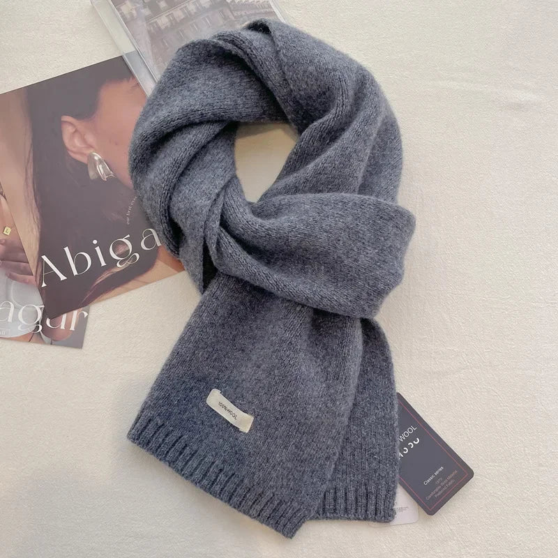 High Quality 100% Wool Scarf Men Women Winter Autumn Solid Color Couple Muffler Simple Warm Versatile Knitted Scarf Male Female