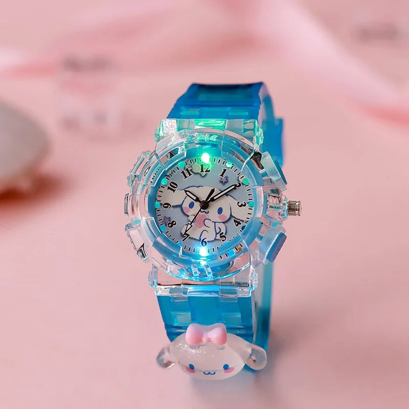 Sanrio luminescence Cinnamoro Kuromi 3D Pattern Child Wrist Watch Cute Watch Cartoon Christmas Watchband Kids Gift