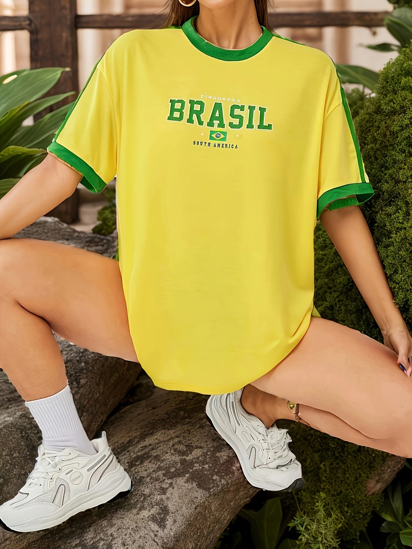 Brazil Letter Print Green T-shirt Women Summer Harajuku Casual Short Sleeve Girl Tops Grunge Aesthetic Streetwear Sexy Tees
