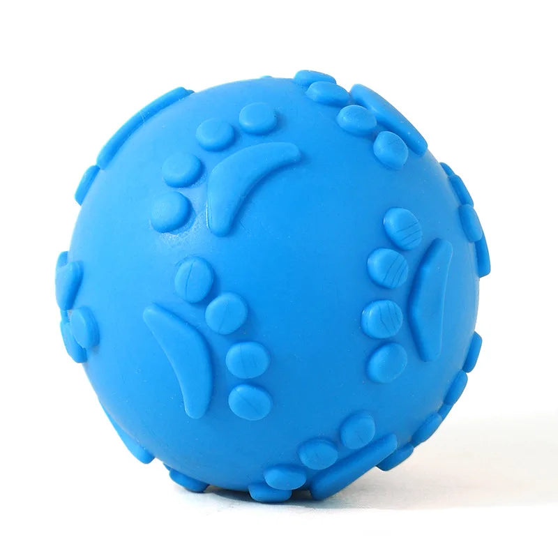 Durable Chew Resistant Squeaky Paw Print Ball Dog Toy - Pet Dental Teething Bite Proof Fetch Ball with Grippy Texture for Puppy