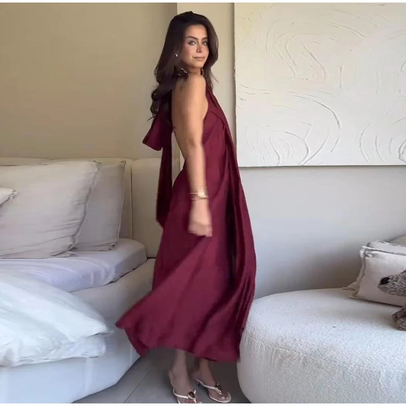 Fashion Women' S Long Dresses Halter Elegant Backless Sleeveless Split Dress Female Summer New Lady Beach Vacation Robes