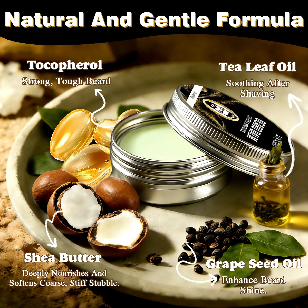 Valentine's Day Men Beard 4pcs Set for Boyfriend/Husband Moisturizing and Nourishing Facial Hair Growth Oil Mustache Styling Wax