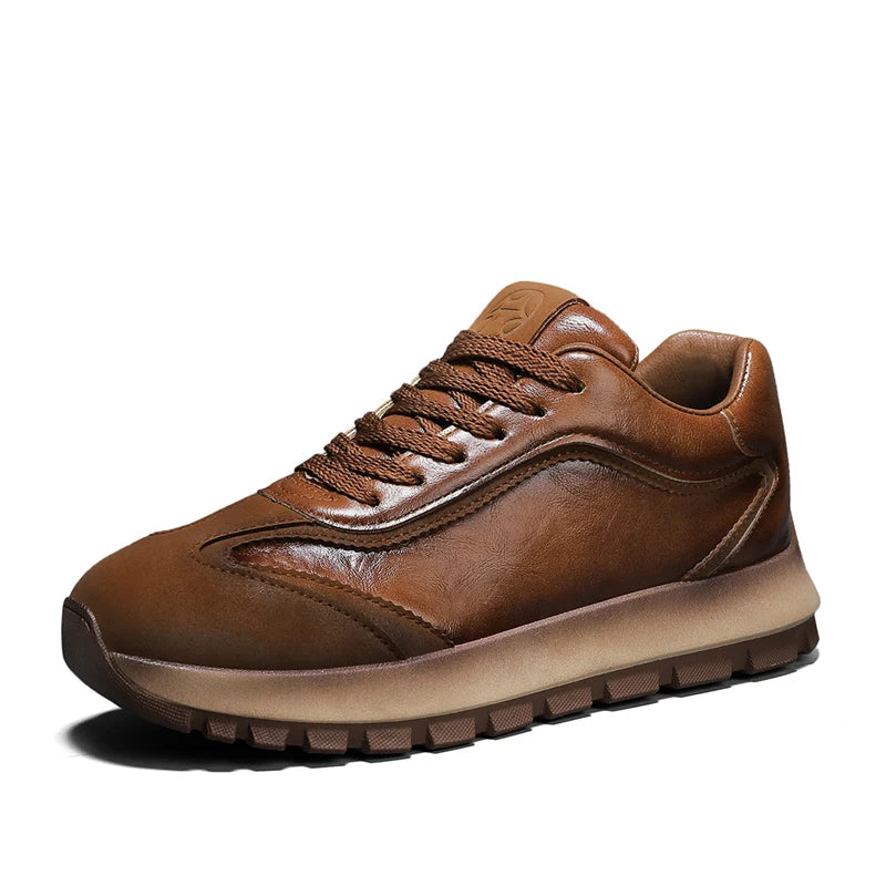 Classic Leather Casual Sneakers Men Comfortable Men's Spring Autumn Sneakers Platform Shoes Lace Up Brown Black Footwear 2025