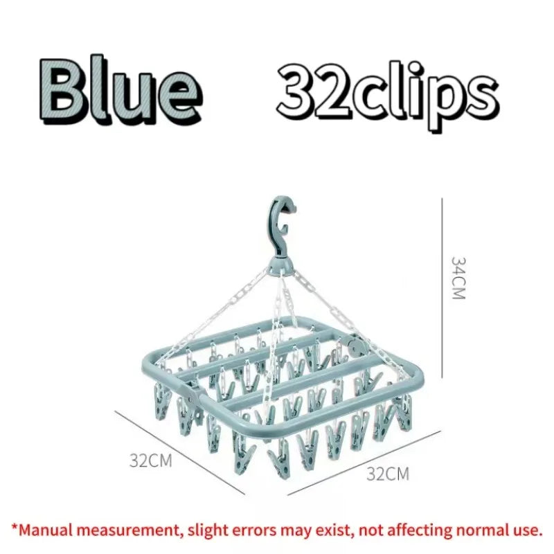 Clothes Drying Hanger with 32 Clips and Drip Foldable Hanging Rack Laundry Clothes Hanger for Drying Socks Lingerie underwear
