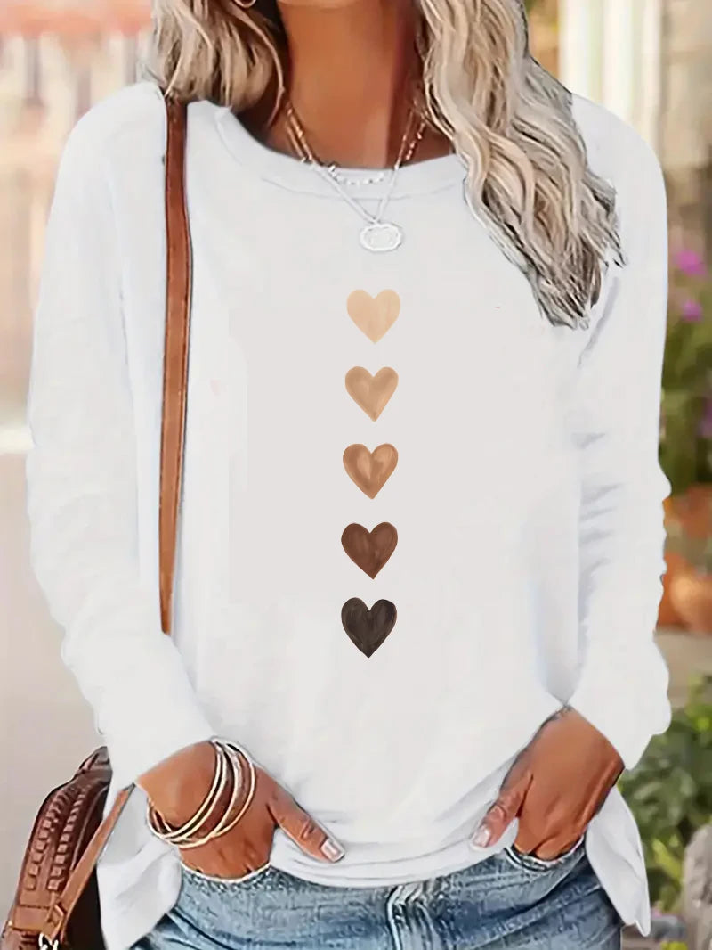 Y2k Love Heart Printed Long Sleeve Shirt Vintage T Shirt Women's Print T-Shirt Crew Neck Top Tee Tshirt Casual