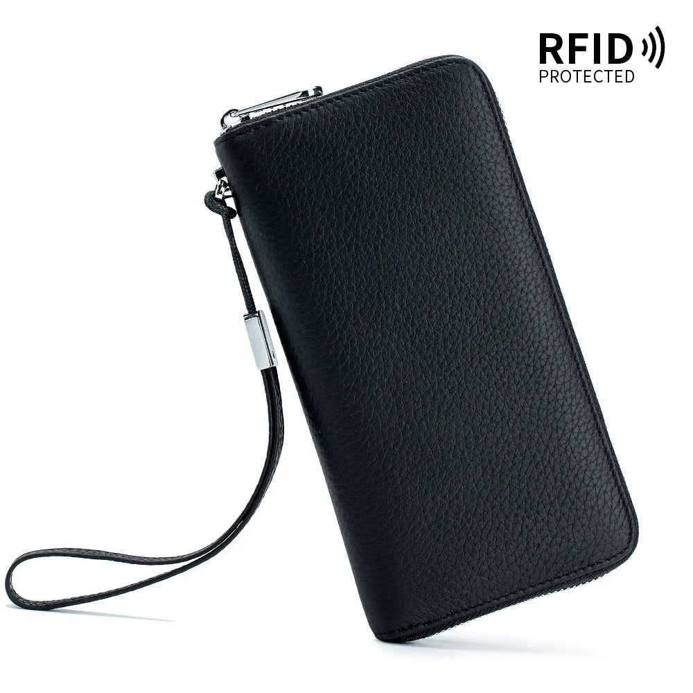 RFID Function Wallet for Women Geniune Leather Luxury Design Long Zipper Handbags Cowhide Card Bags Female Fashion Purse