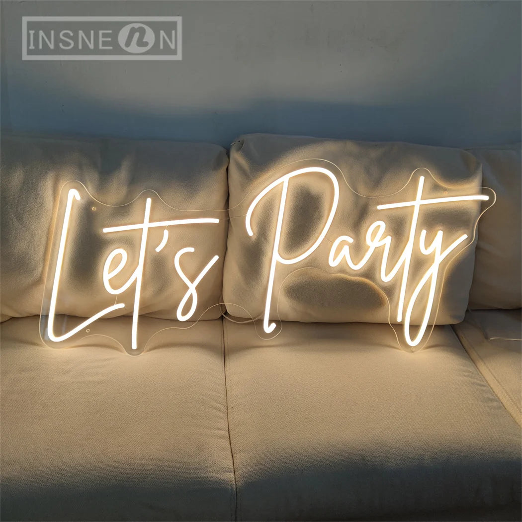 Lets Party Neon Sign LED Lights for Room Wall Wedding Birthday Bachelorette & Engagement Art Decoration New Year Christmas Decor
