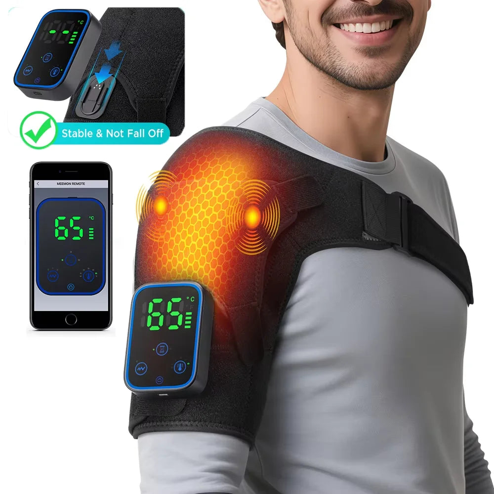 New Magnetic Remote Shoulder Massager,Cordless Heating, 4 Motors Vibration Massage,Timer Hot Compress Shoulder Pad,Muscle Relax