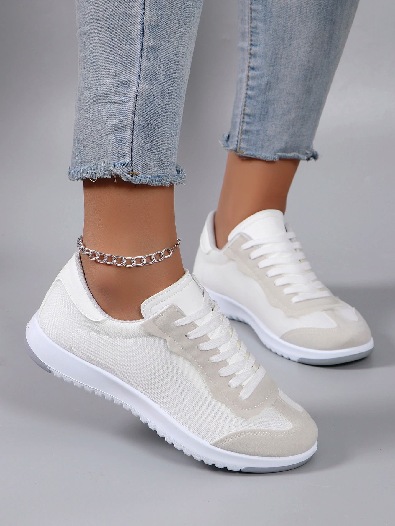 Spring new women's sports shoes, fashionable, breathable, lightweight, non-slip, wear-resistant, casual sports shoes, flat shoes
