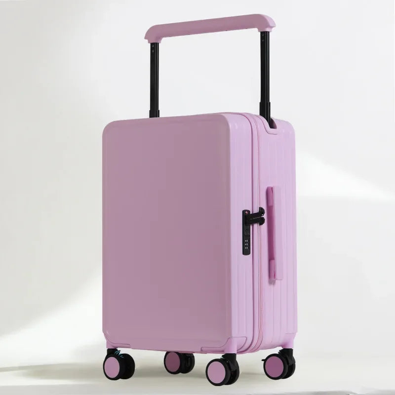 Wide Handle Front Opening Luggage Travel Bags Password Boarding Case 2025 Large Capacity Zipper Rolling Luggage Case