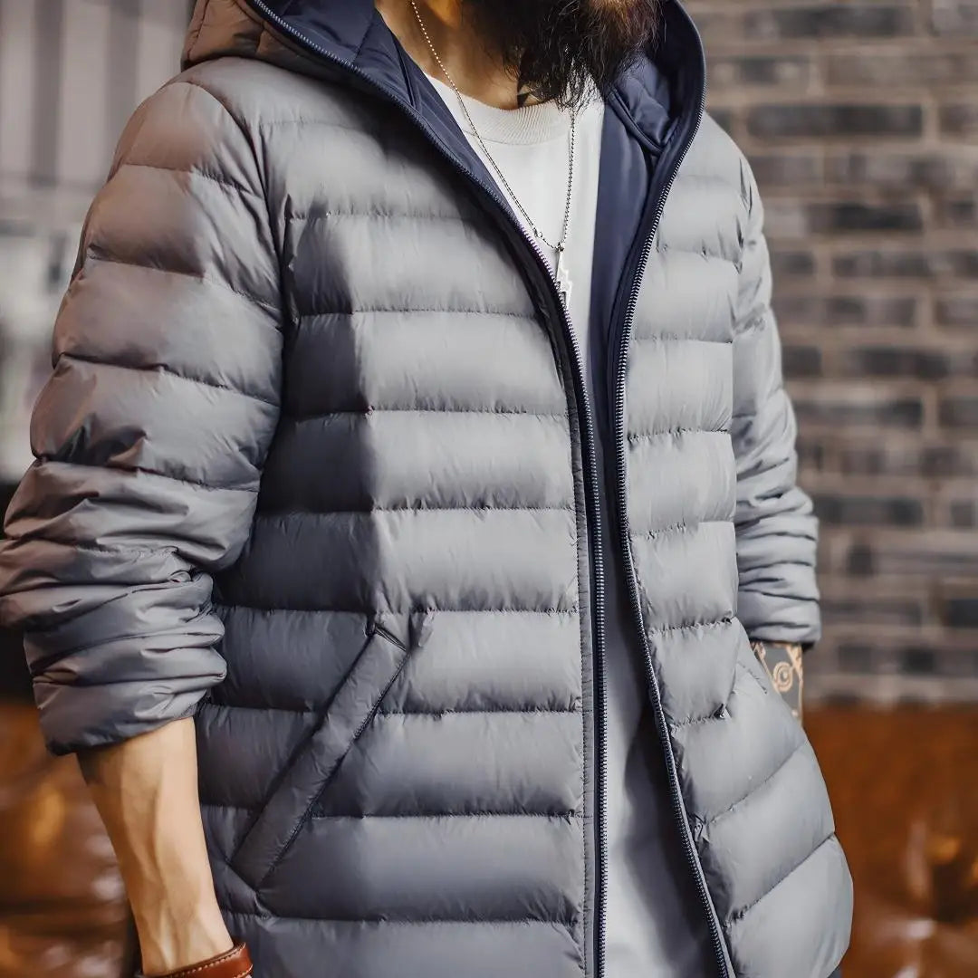 Maden Winter Men's Hooded Down Jacket Lightweight Hydrophobic White Duck Down Filling Coat Warm Inner Layer for Fall Winter