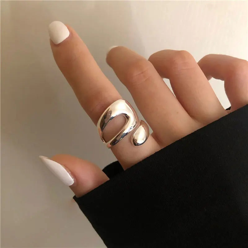 925 Sterling Silver Geometry Irregular Adjustable Rings For Women Simple Engagement Fine Jewelry Accessories Prevent Allergy