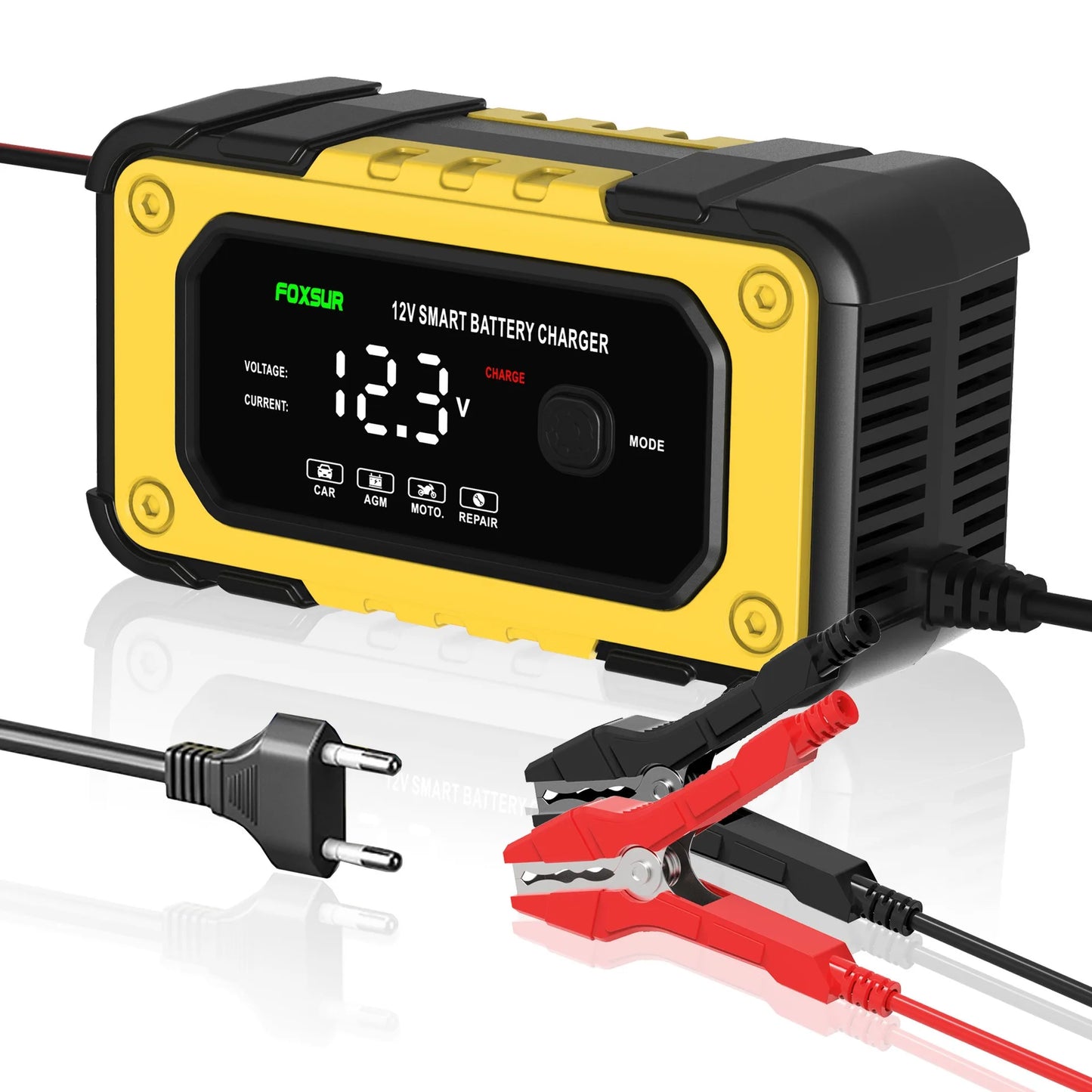 EAFC 12V 7A Car Battery Charger Smart Multiple Protection AGM Lithium Iron Lead-acid Charger for Car SUV RV Motorcycle Truck
