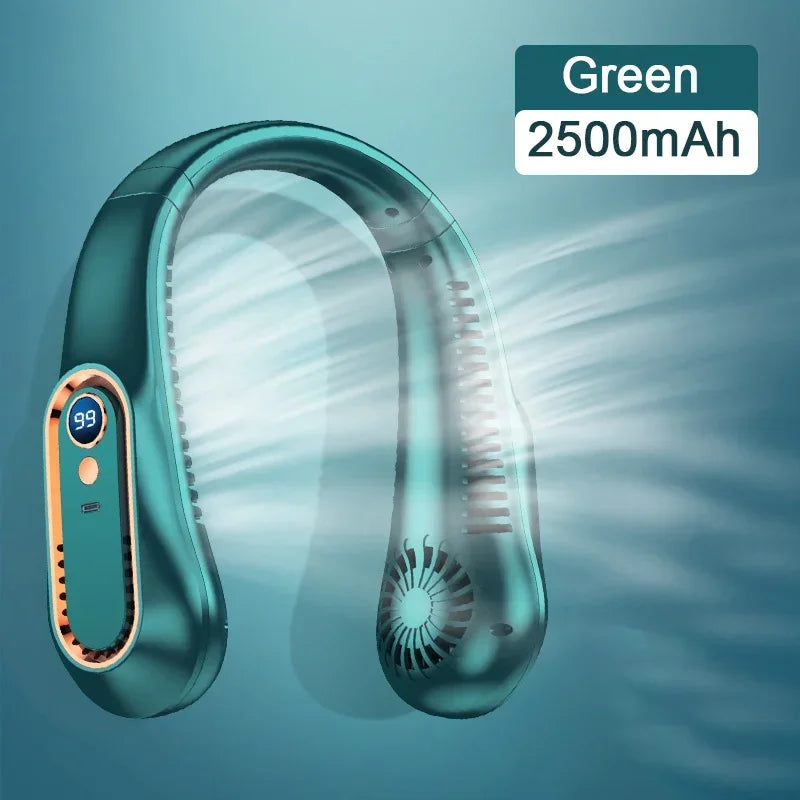 Hanging Neck Fan Digital Display Power Bladeless Neckband Fan Portable Mini Air Cooler USB Rechargeable Electric Fans