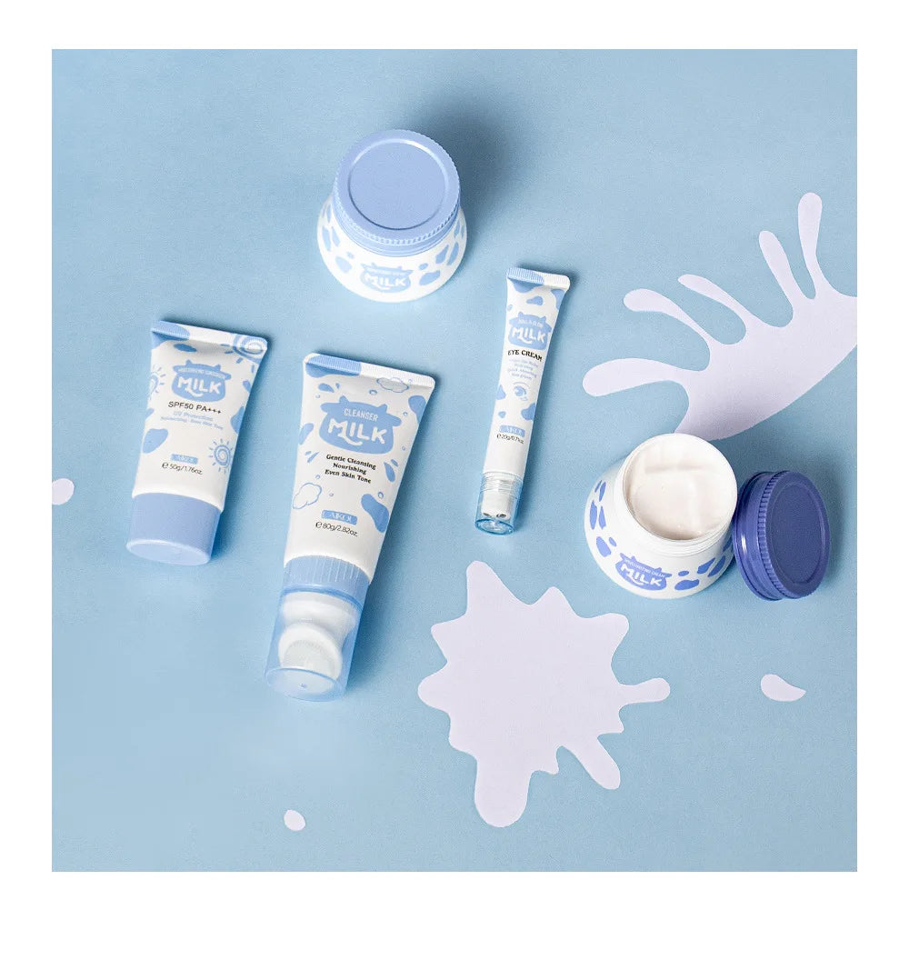 5pcs/box LAIKOU Milk Skin Care Sets Sunscreen Facial Cleanser Face Moisturizing Creams Eye Cream Repairing Smoothing Face Care