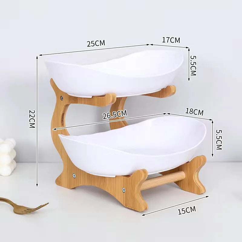 Partitioned Wooden Serving Tray, Natural Bamboo Snack & Fruit Platter for Kitchen Table, Perfect for Party, Family, Housewarming