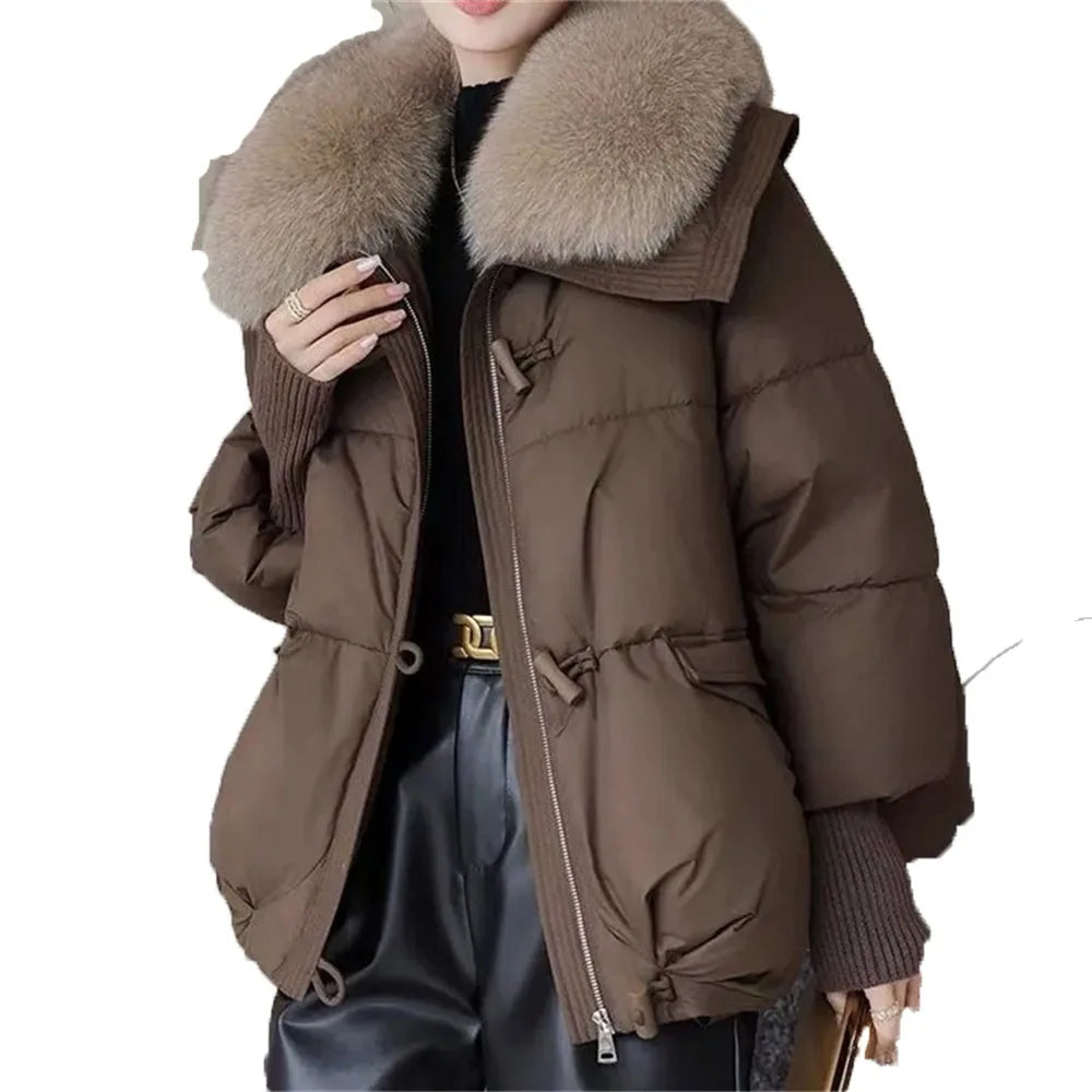 2024 Winter New Short Down Cotton Jacket Women Korean Loose Cotton Jacket Women, Oversized Wool Collar, Thickened Cotton Coat