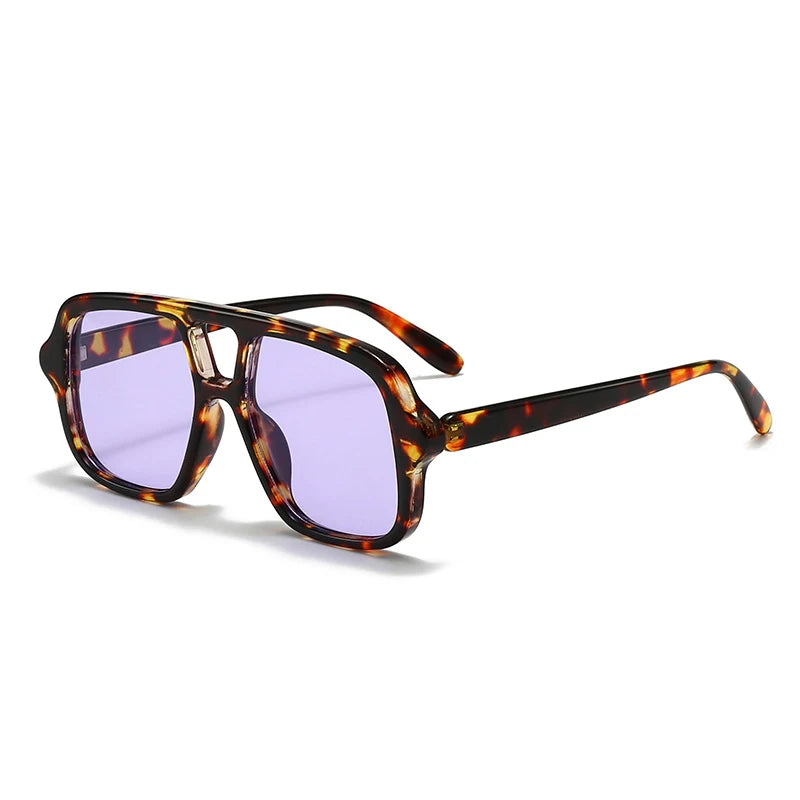 SO&EI Ins Popular Fashion Double Bridges Square Men Sunglasses Vintage Punk Yellow Blue Shades UV400 Men Trending Sun Glasses